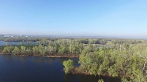 Panoramic view of a big river.  Aerial view. Stock-Footage 74578331