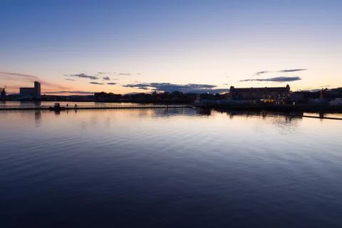 Panoramic view from the Bjrvika area, east of the center of Oslo at the sunse Stock Photos