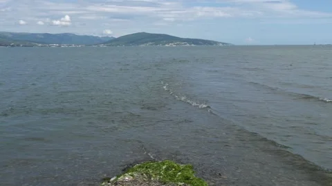 Panoramic view of the Black Sea coastline with mountains and Kabardinka vil.. Stock Footage 339967826