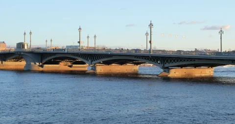Panoramic view of Blagovishchensky bridge in Saint-Petersburg, Russia Stock Footage 106311368