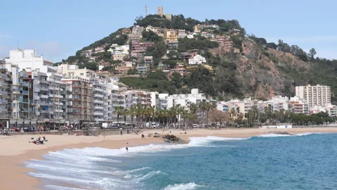 Panoramic view of Blanes Bay on the Costa Brava, Catalonia, Spain Stock Footage 194436805