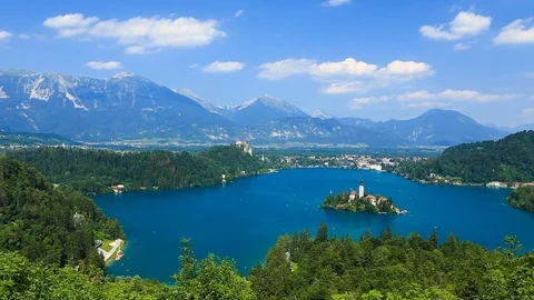 Panoramic view of Bled Lake Stock Footage 86291795