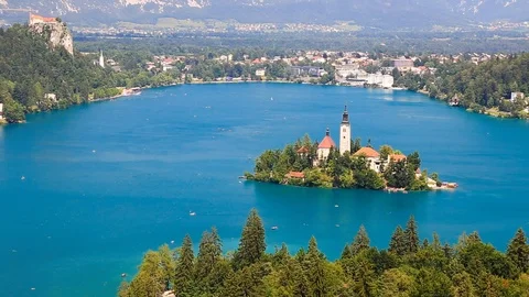 Panoramic view of Bled Lake Stock Footage 86291800
