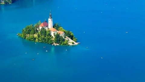 Panoramic view of Bled Lake Stock Footage 86291814