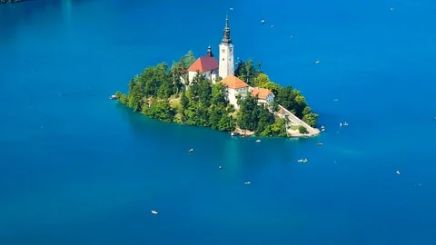 Panoramic view of Bled Lake Stock Footage 86291870