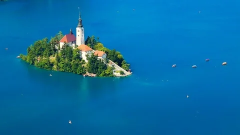 Panoramic view of Bled Lake Stock Footage 86291880