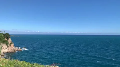 Panoramic view of blue Mediterranean sea in Antalya, Turkey on a sunny day. Stock Footage 131431147