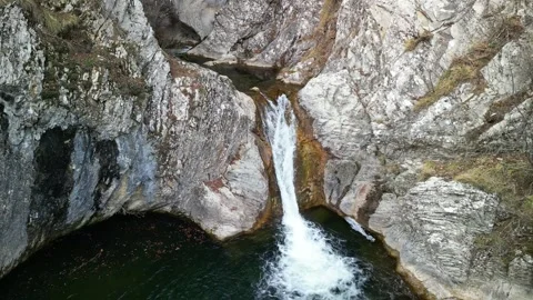 Panoramic view of Blue Sini vir waterfall at Medven, near Kotel, Bulgaria. Stock Footage 264342571