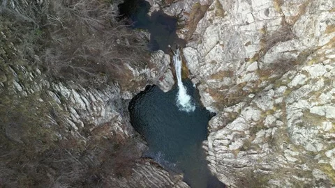 Panoramic view of Blue Sini vir waterfall at Medven, near Kotel, Bulgaria. Stock Footage 264342624