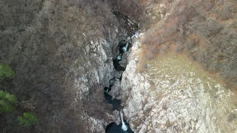 Panoramic view of Blue Sini vir waterfall at Medven, near Kotel, Bulgaria. Stock Footage 264342634