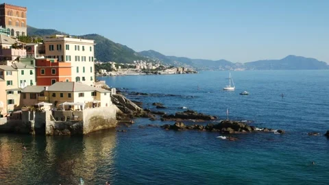 Panoramic view of Boccadasse and Liguria coastline, Italy Stock Footage 305042582