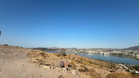 Panoramic view of Bodrum and the famous windmills in Turkey Stock Footage 345968434