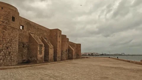 Panoramic view of borj el kebir fortress on cloudy day Stock Footage 278924305