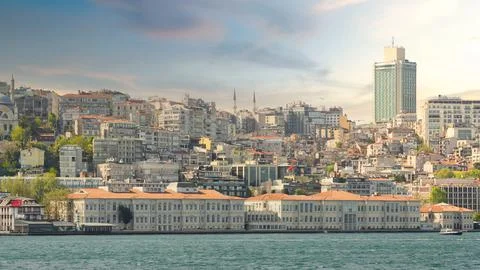 Panoramic view of Bosphorus skyline, with Mimar Sinan Fine Art University in the Stock Photos