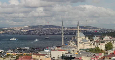 Panoramic view of Bosphorus Strait in Istanbul, Turkey Stock Footage 220878115