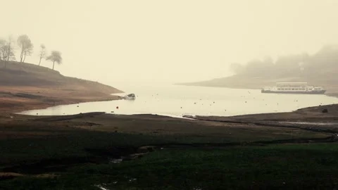 Panoramic view of the bottom of the lake with a lack of water Domasa Slovakia Stock Footage 229727157