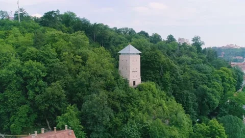 Panoramic view of Brasov old town and Black Tower Stock Footage 150665184