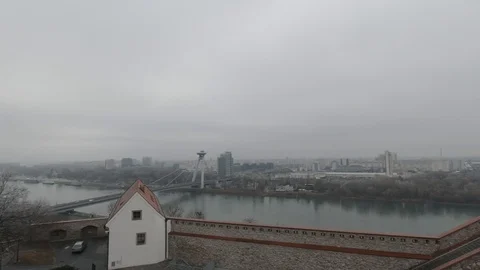 Panoramic View of Bratislava: UFO TOWER Stock Footage 127038810