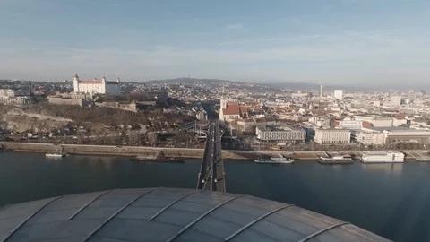 Panoramic View of Bratislava: UFO TOWER skydeck 2 Stock Footage 127038891