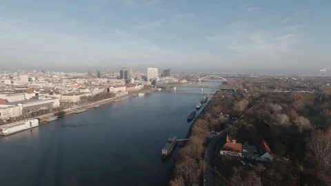 Panoramic View of Bratislava: from a window at the UFO TOWER Stock Footage 127038910