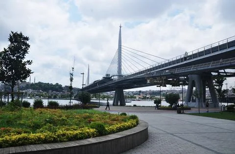 Panoramic view of the bridge and square. Stock Photos