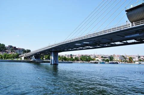 Panoramic view of the bridge over the strait. Stock Photos