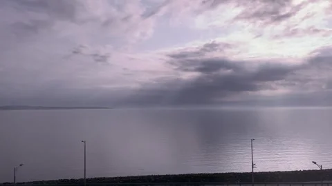 Panoramic view of the bridge, quiet calm sea from a passing car Stock Footage 292739072