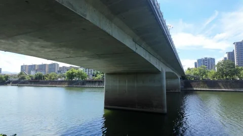 Panoramic view of bridges over the Xin'an River Stock-Footage 347426538
