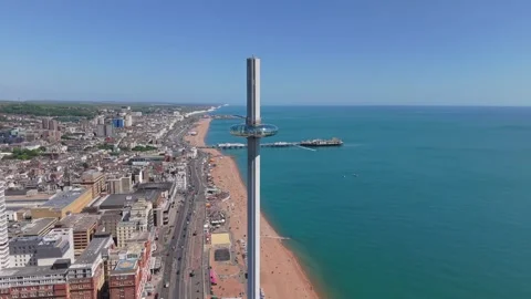 Panoramic View of Brighton Seafront with the Iconic i360 Tower Stock-Footage 315497229