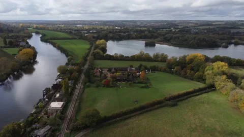 Panoramic View Of British Countryside, River Thames - Bourne End Stock Footage 239612266