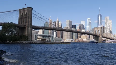 Panoramic view of Brooklyn Bridge and Manhattan, New York, USA Video stock 101611975