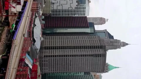 Panoramic view from brooklyn bridge of manhattan, vertical Stock Footage 276705100