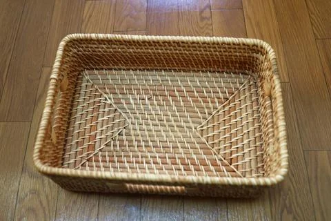 Panoramic view of brown empty wicker basket. Stock Photos