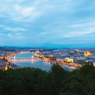 Panoramic view of Budapest at dusk 写真素材