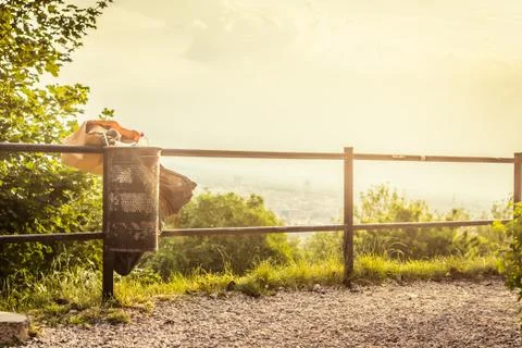 Panoramic view of Budapest with a full trashcan and lots of garbage Stock Photos