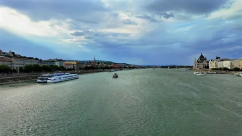 Panoramic View of Budapest Overlooking the Danube River Stock Footage 346367161