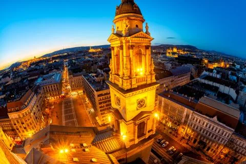 Panoramic view on Budapest from St. Stephens (Szent Istvan) Basilica Stock Photos