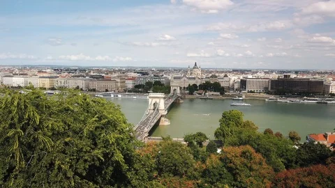 Panoramic view of Budapest.Chain bridge at the background. Danube river. From Stock Footage 123875015