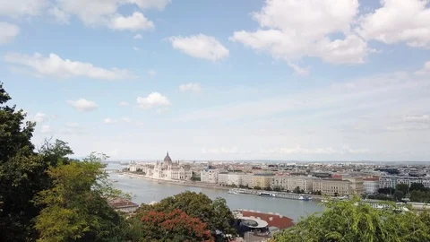 Panoramic view of Budapest.Chain bridge at the background. Danube river. From Stock Footage 123875410