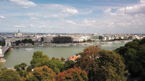 Panoramic view of Budapest.Chain bridge at the background. Danube river. From Stock Footage 123875614