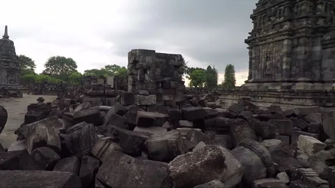 Panoramic View, Buddhist Stupas, Sewu Main Temple Compound, Java, Indonesia Stock Footage 307060081