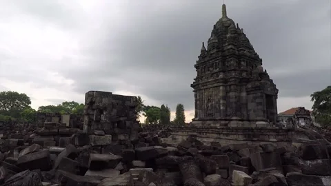 Panoramic View, Buddhist Stupas, Sewu Main Temple Compound, Java, Indonesia Stock Footage 307060252