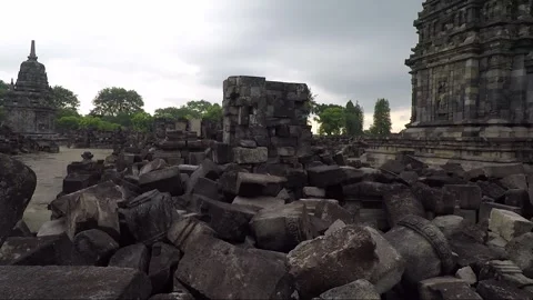 Panoramic View, Buddhist Stupas, Sewu Main Temple Compound, Java, Indonesia Stock Footage 307060628