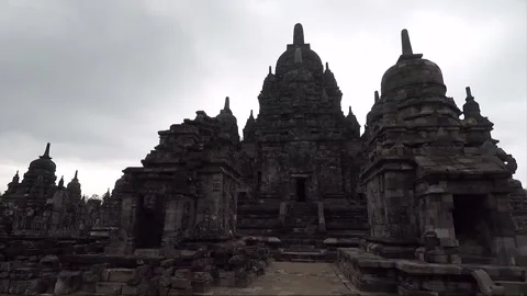 Panoramic View, Buddhist Stupas, Sewu Main Temple, Java, Indonesia Stock Footage 307093011