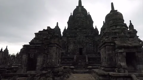 Panoramic View, Buddhist Stupas, Sewu Main Temple Compound, Java, Indonesia 库存影片 307094317