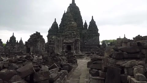 Panoramic View, Buddhist Stupas, Sewu Main Temple Compound, Java, Indonesia Stock Footage 307094982