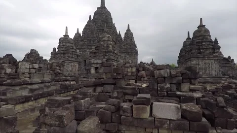 Panoramic View, Buddhist Stupas, Sewu Main Temple, Java, Indonesia Vídeos de archivo 307095306