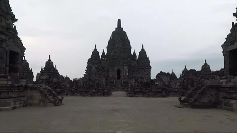 Panoramic View, Buddhist Stupas, Sewu Temple Compound, Java, Indonesia Stock Footage 310442407