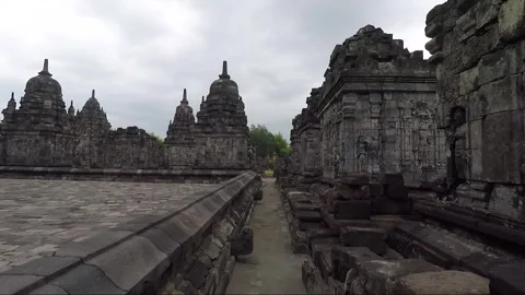 Panoramic View, Buddhist Stupas, Sewu Temple Compound, Java, Indonesia Stock Footage 310618793