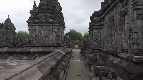 Panoramic View, Buddhist Stupas, Sewu Temple Compound, Java, Indonesia Stock Footage 310620309